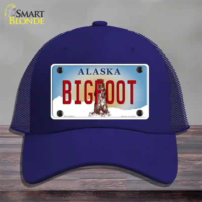 Bigfoot Alaska State Novelty License Plate Hat Mesh / Royal Blue