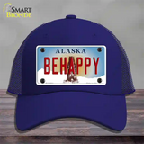 Be Happy Alaska State Novelty License Plate Hat Mesh / Royal Blue