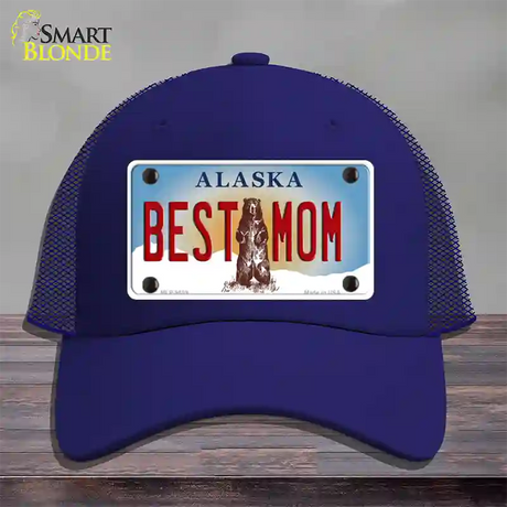 Best Mom Alaska State Novelty License Plate Hat Mesh / Royal Blue