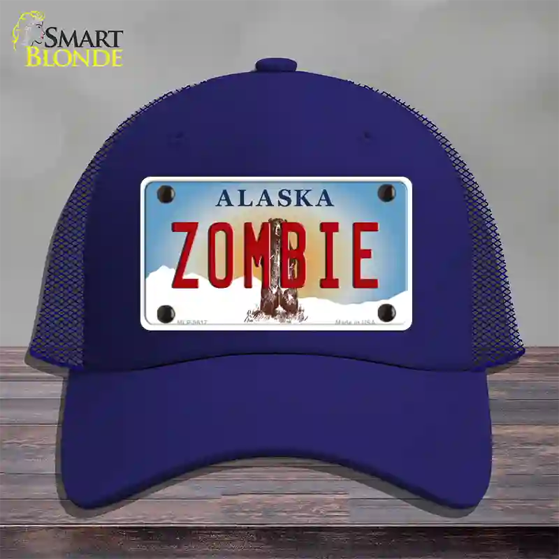 Zombie Alaska State Novelty License Plate Hat Mesh / Royal Blue