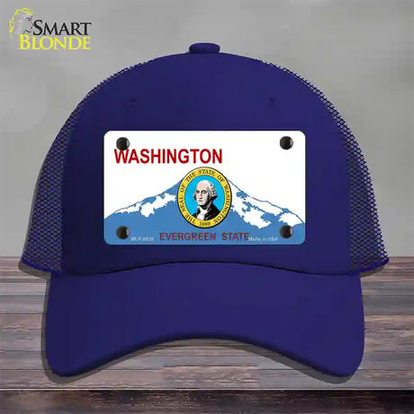 Washington With Seal Novelty License Plate Hat Mesh / Royal Blue