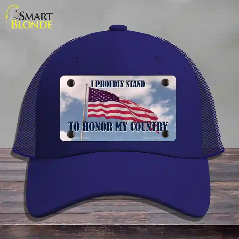 Proudly Stand Novelty License Plate Hat Mesh / Royal Blue