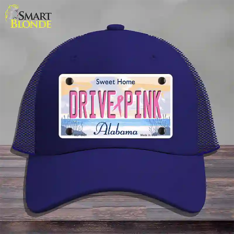 Drive Pink Alabama Novelty License Plate Hat Mesh / Royal Blue