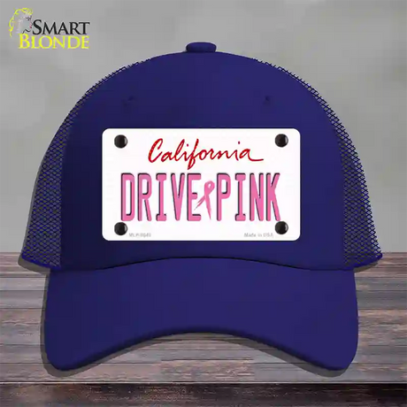 Drive Pink California Novelty License Plate Hat Mesh / Royal Blue