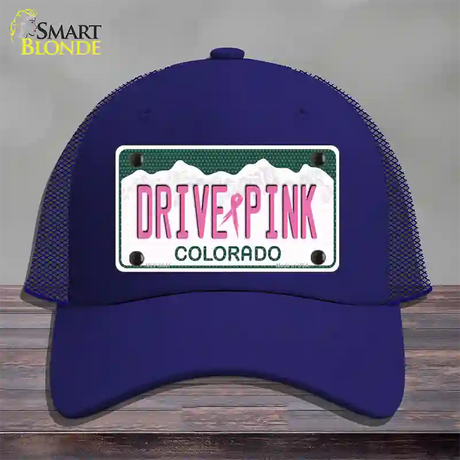 Drive Pink Colorado Novelty License Plate Hat Mesh / Royal Blue