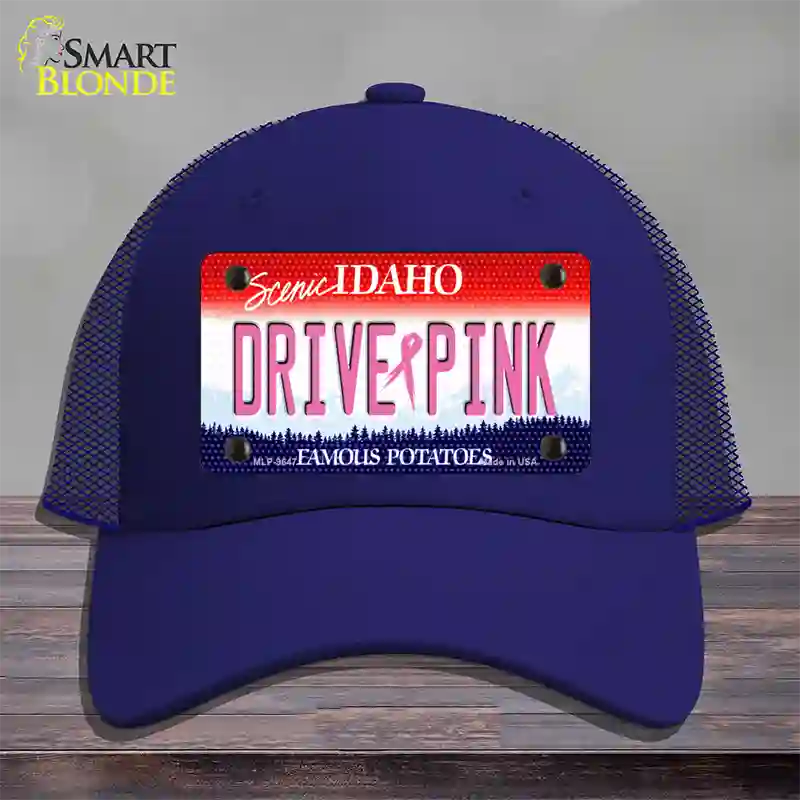 Drive Pink Idaho Novelty License Plate Hat Mesh / Royal Blue