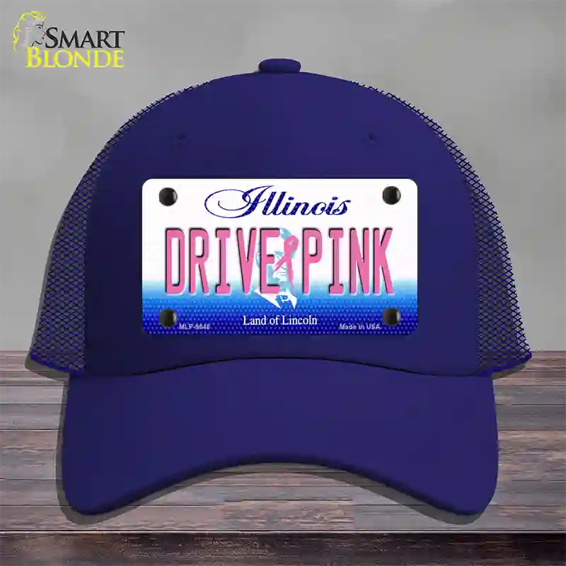 Drive Pink Illinois Novelty License Plate Hat Mesh / Royal Blue