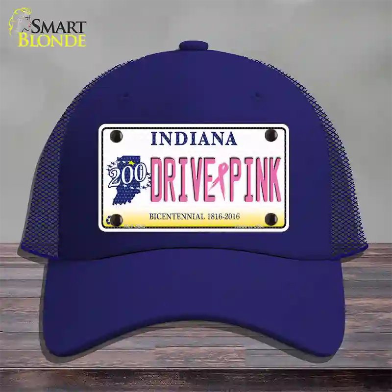 Drive Pink Indiana Novelty License Plate Hat Mesh / Royal Blue