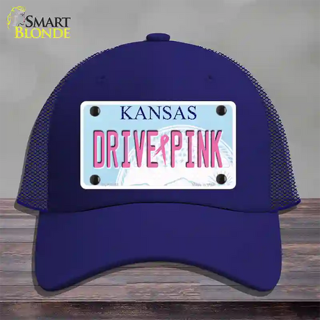 Drive Pink Kansas Novelty License Plate Hat Mesh / Royal Blue