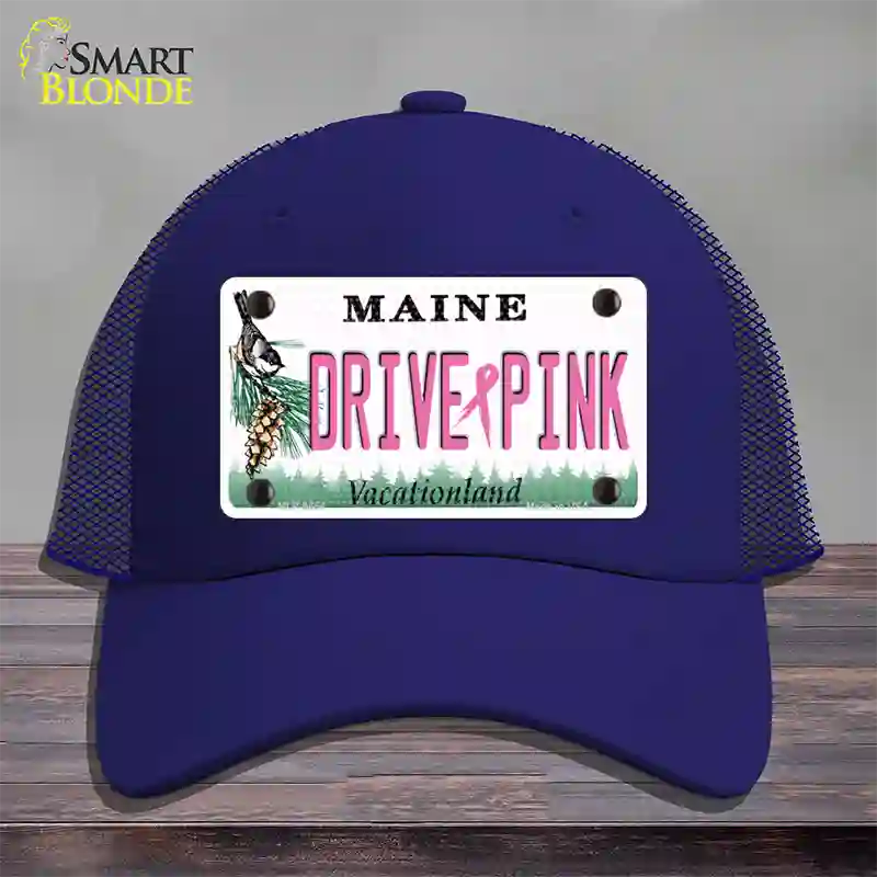 Drive Pink Maine Novelty License Plate Hat Mesh / Royal Blue