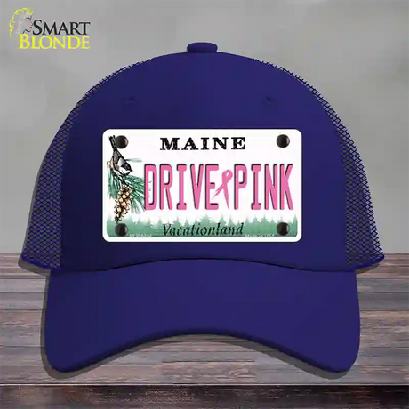 Drive Pink Maine Novelty License Plate Hat Mesh / Royal Blue