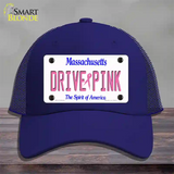 Drive Pink Massachusetts Novelty License Plate Hat Mesh / Royal Blue