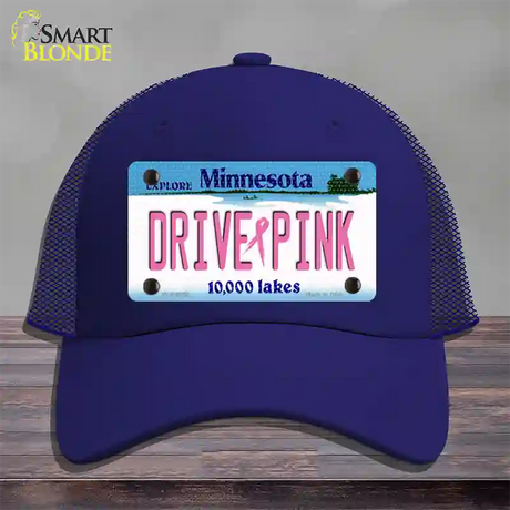 Drive Pink Minnesota Novelty License Plate Hat Mesh / Royal Blue