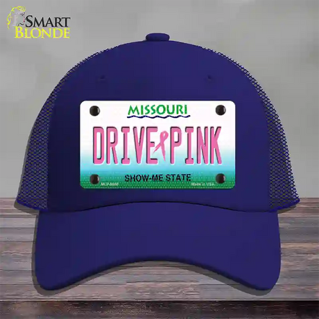 Drive Pink Missouri Novelty License Plate Hat Mesh / Royal Blue