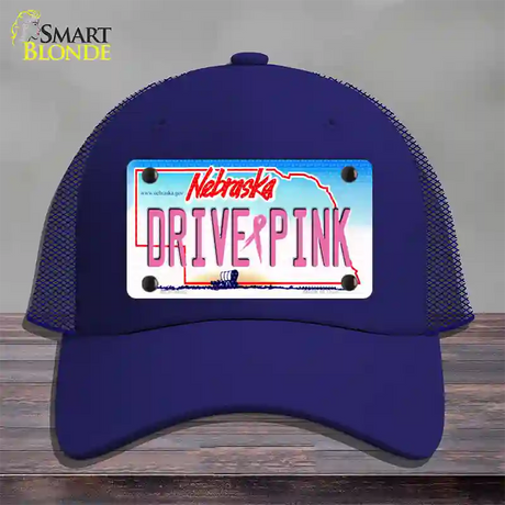 Drive Pink Nebraska Novelty License Plate Hat Mesh / Royal Blue