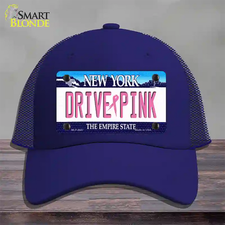 Drive Pink New York Novelty License Plate Hat Mesh / Royal Blue