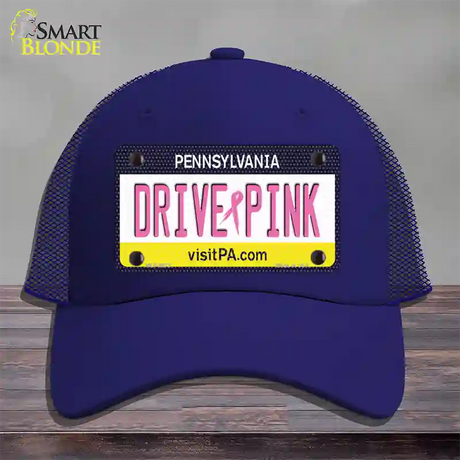 Drive Pink Pennsylvania Novelty License Plate Hat Mesh / Royal Blue