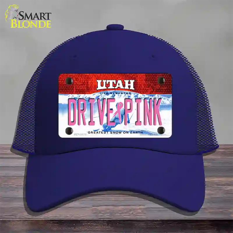 Drive Pink Utah Novelty License Plate Hat Mesh / Royal Blue