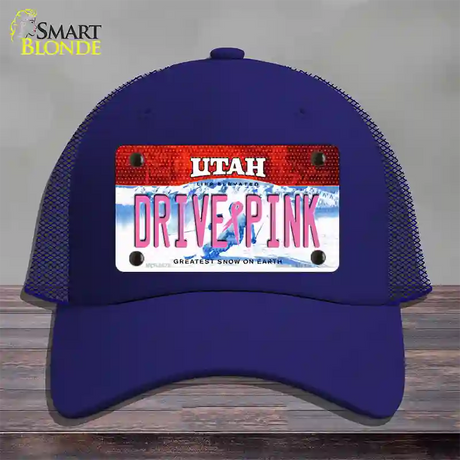 Drive Pink Utah Novelty License Plate Hat Mesh / Royal Blue