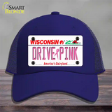 Drive Pink Wisconsin Novelty License Plate Hat Mesh / Royal Blue