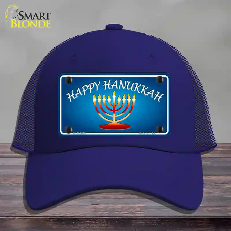 Hanukkah Novelty License Plate Hat Mesh / Royal Blue