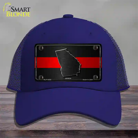 Georgia Thin Red Line Novelty License Plate Hat Mesh / Royal Blue