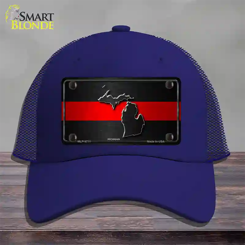 Michigan Thin Red Line Novelty License Plate Hat Mesh / Royal Blue