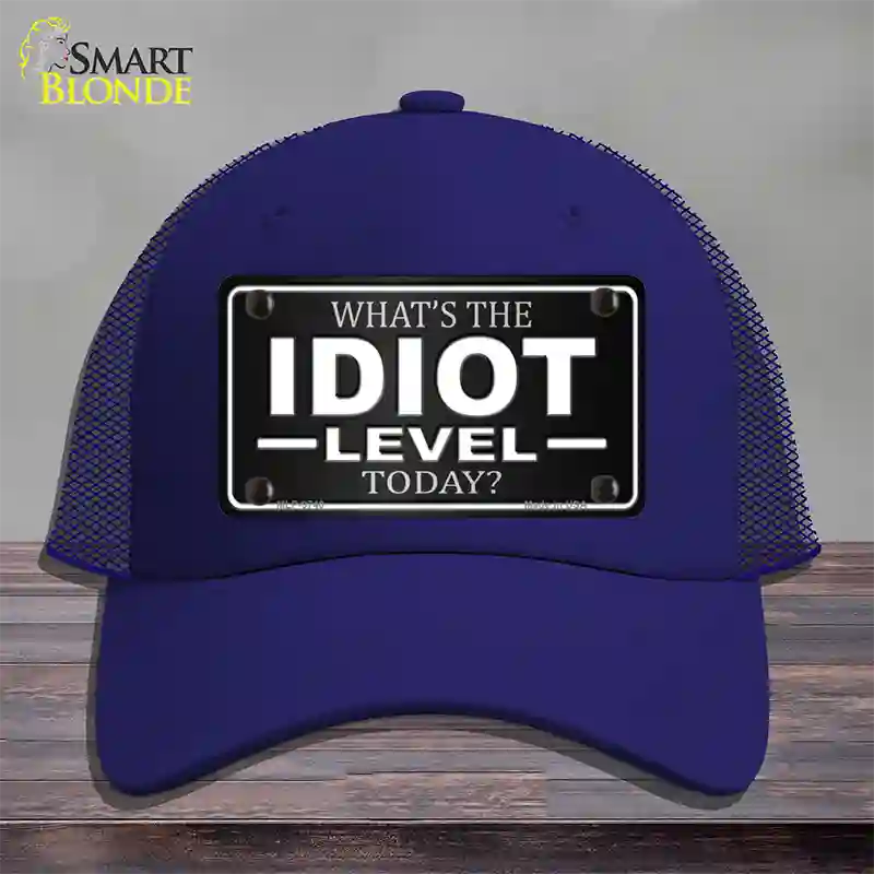 Idiot Level Novelty License Plate Hat Mesh / Royal Blue