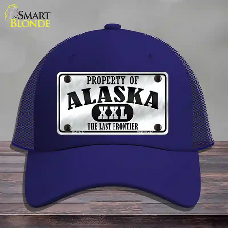 Property Of Alaska Novelty License Plate Hat Mesh / Royal Blue