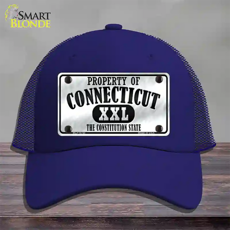 Property Of Connecticut Novelty License Plate Hat Mesh / Royal Blue