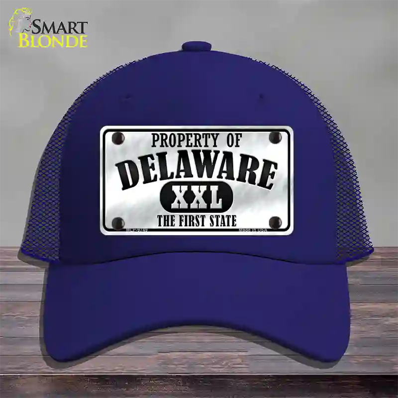 Property Of Delaware Novelty License Plate Hat Mesh / Royal Blue