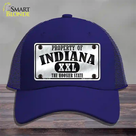 Property Of Indiana Novelty License Plate Hat Mesh / Royal Blue