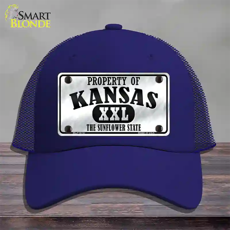 Property Of Kansas Novelty License Plate Hat Mesh / Royal Blue