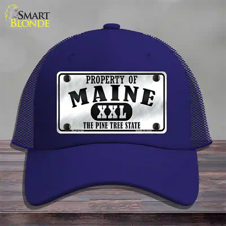 Property Of Maine Novelty License Plate Hat Mesh / Royal Blue