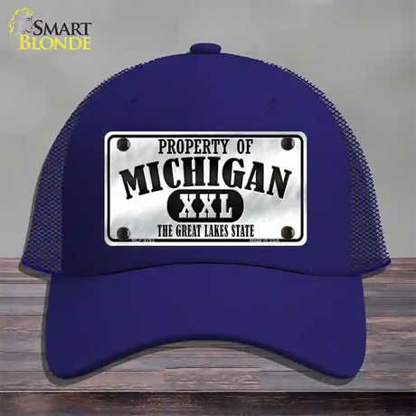 Property Of Michigan Novelty License Plate Hat Mesh / Royal Blue