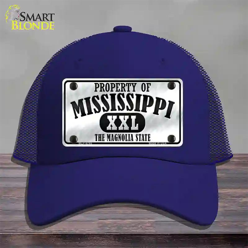 Property Of Mississippi Novelty License Plate Hat Mesh / Royal Blue