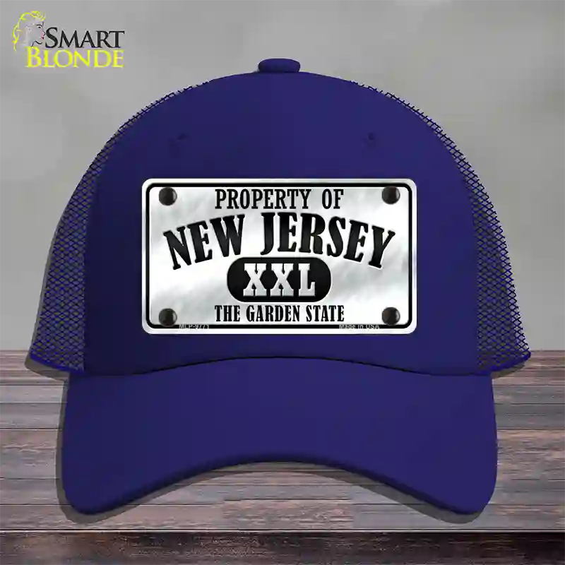 Property Of New Jersey Novelty License Plate Hat Mesh / Royal Blue