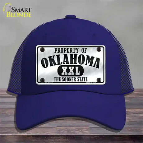 Property Of Oklahoma Novelty License Plate Hat Mesh / Royal Blue