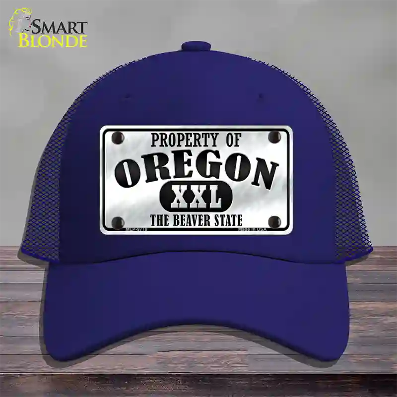 Property Of Oregon Novelty License Plate Hat Mesh / Royal Blue