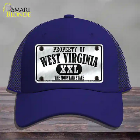 Property Of West Virginia Novelty License Plate Hat Mesh / Royal Blue