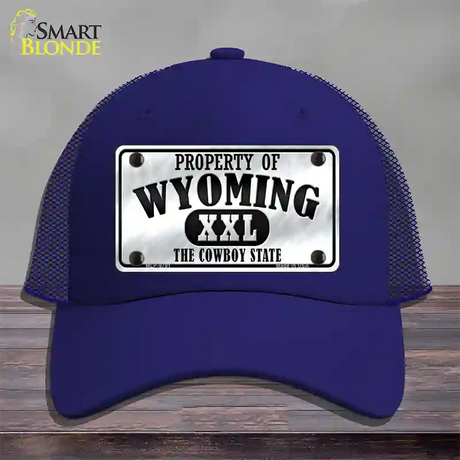 Property Of Wyoming Novelty License Plate Hat Mesh / Royal Blue