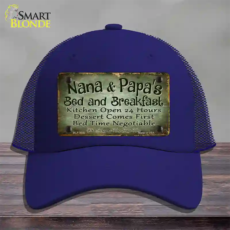 Nana And Papas Bed And Breakfast Novelty License Plate Hat Mesh / Royal Blue