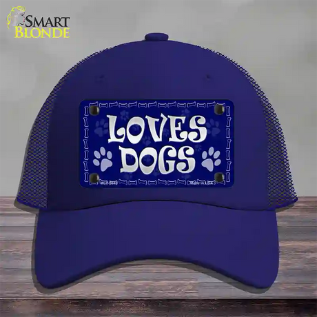 Loves Dogs Novelty License Plate Hat Mesh / Royal Blue