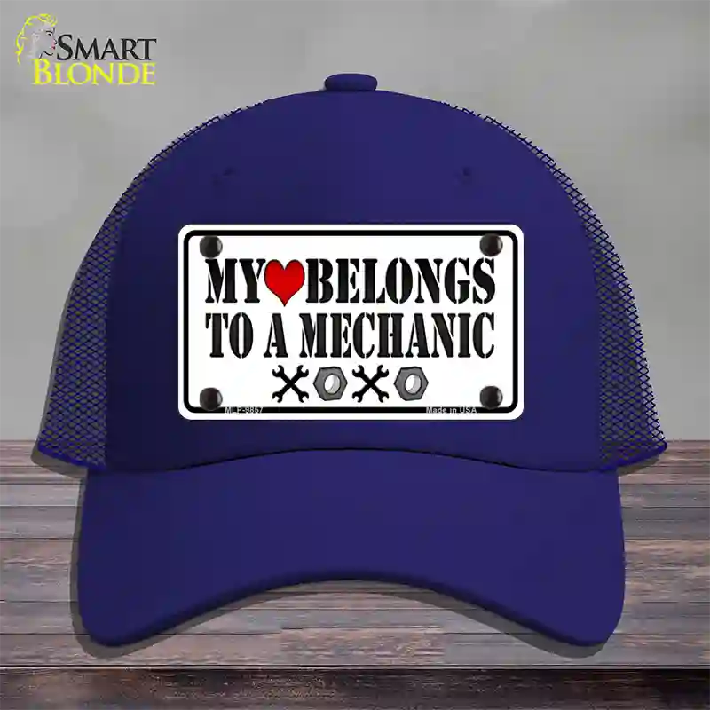 Heart Belongs To Mechanic Novelty License Plate Hat Mesh / Royal Blue