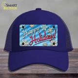 Happy Holidays Blue Novelty License Plate Hat Mesh / Royal Blue