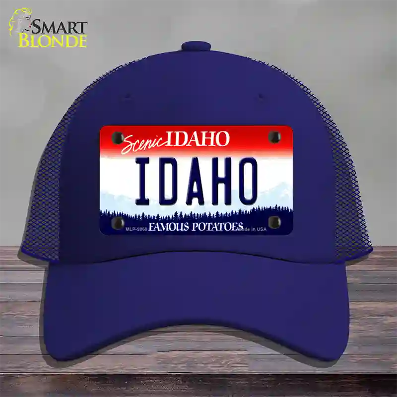 Scenic Idaho Novelty License Plate Hat Mesh / Royal Blue