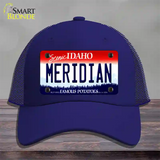 Meridian Idaho Novelty License Plate Hat Mesh / Royal Blue