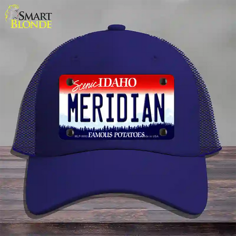 Meridian Idaho Novelty License Plate Hat Mesh / Royal Blue