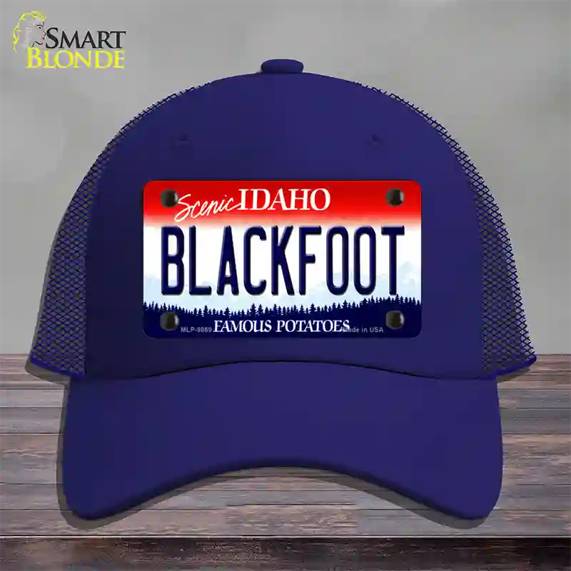 Blackfoot Idaho Novelty License Plate Hat Mesh / Royal Blue