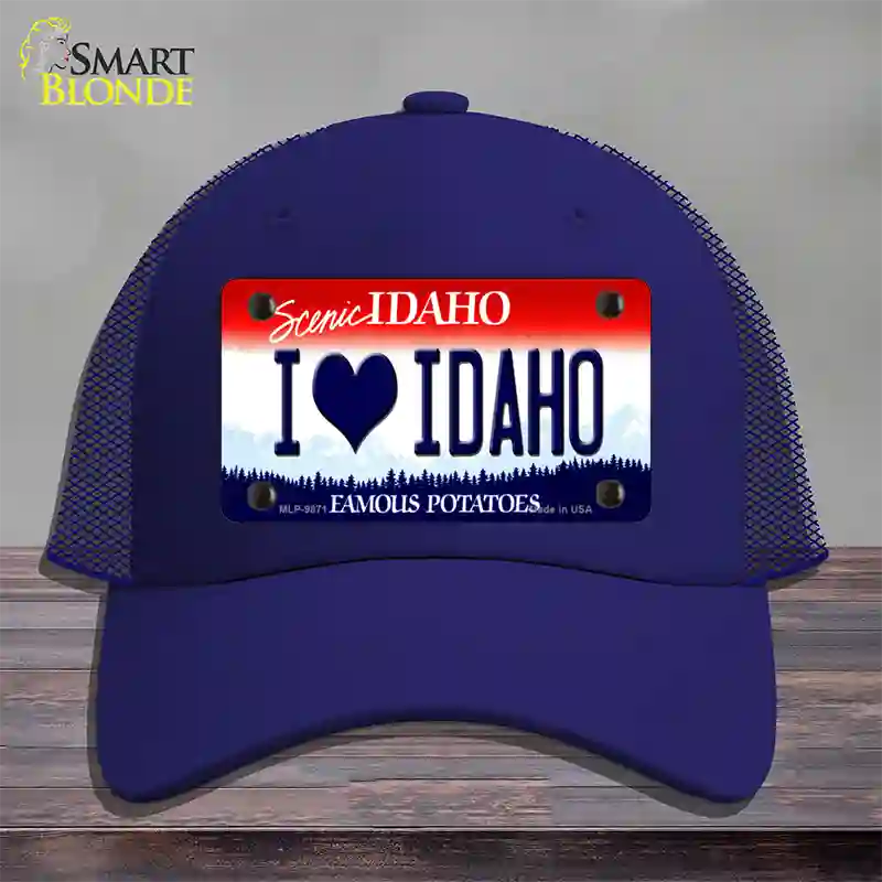 Love Idaho Novelty License Plate Hat Mesh / Royal Blue